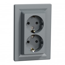 Розетка двойная с заземлением Сталь Asfora (EPH9900162)