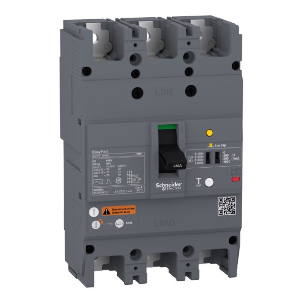 Автоматический выключатель в литом корпусе EasyPact EZCV250N 3P3T 25кА 250А (EZCV250N3250)