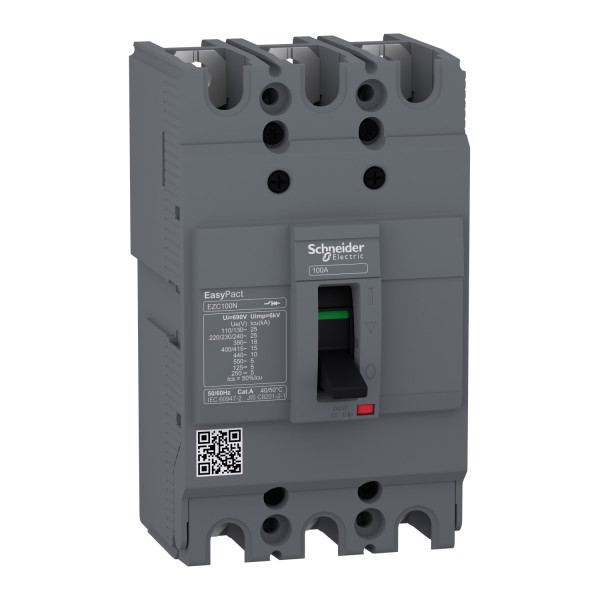 Автоматический выключатель в литом корпусе EasyPact EZC100N 3P 15кА 80А (EZC100N3080)