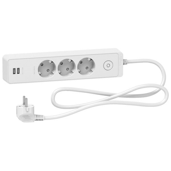 Удлинитель на 3 розетки с заземлением +2*USB бел 1.5 м (ST943U1W)