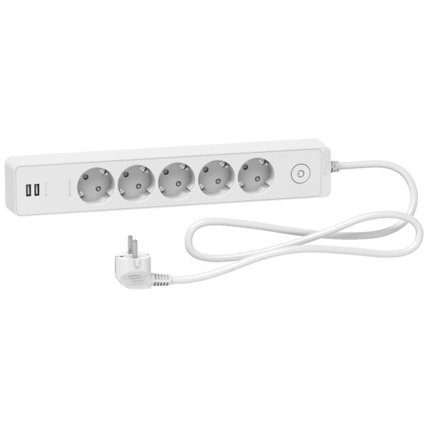 Удлинитель на 5 розеток с заземлением +2*USB бел 1.5 м (ST945U1W)