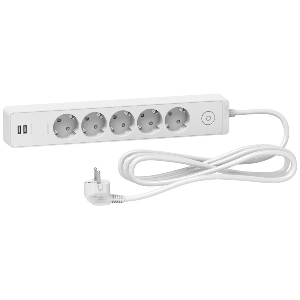 Удлинитель на 5 розеток с заземлением +2*USB белый 3 м (ST945U3W)