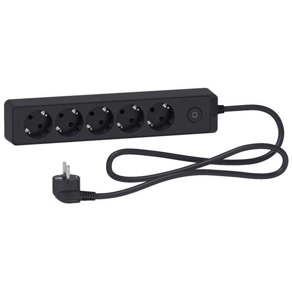 Удлинитель на 5 розеток с заземлением черный 1.5 м (ST9451B)