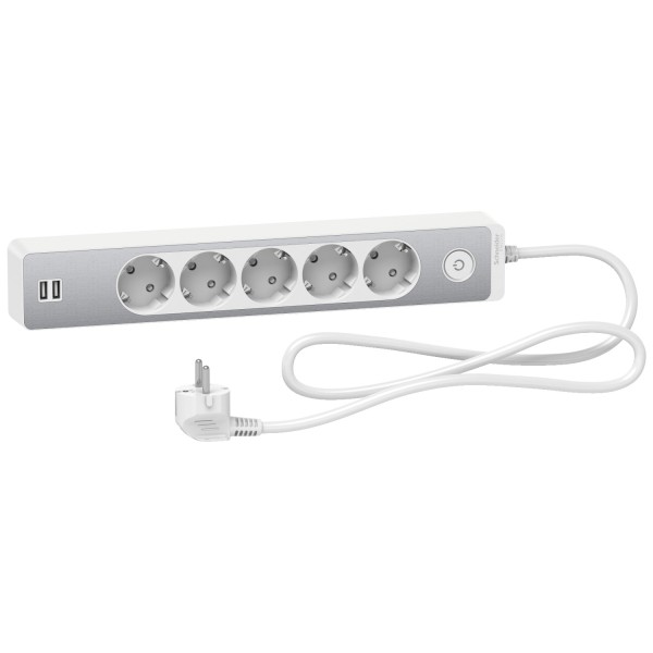 Удлинитель на 5 розеток с заз+2*USB алюм/бел 1.5 м (ST945U1WA)