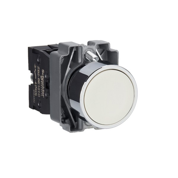Кнопка, Easy Harmony XB2, металлическая, белая, пружинный возврат, 1NO (XB2BA11C)