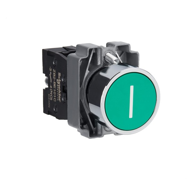 Кнопка, Easy Harmony XB2, металева, зелена, пружинне повернення, 1NO (XB2BA3311C)