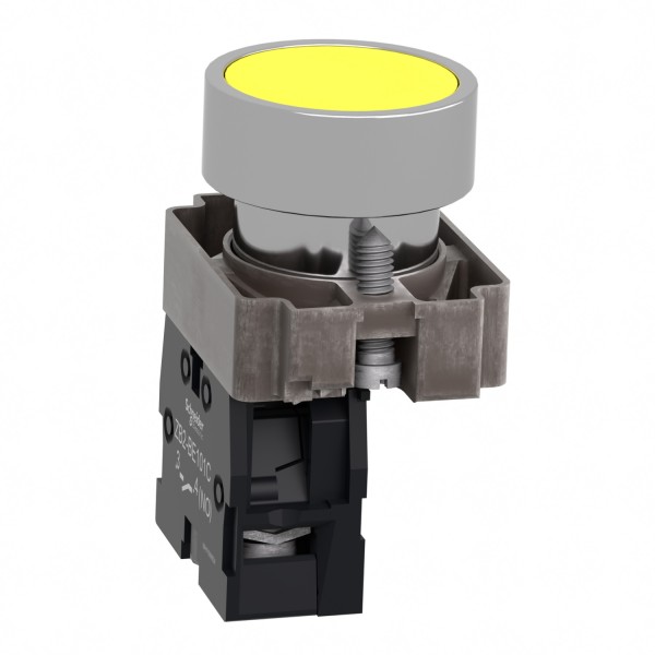 Кнопка, Easy Harmony XB2, металлическая, желтая, пружинный возврат, 1NO (XB2BA51C)