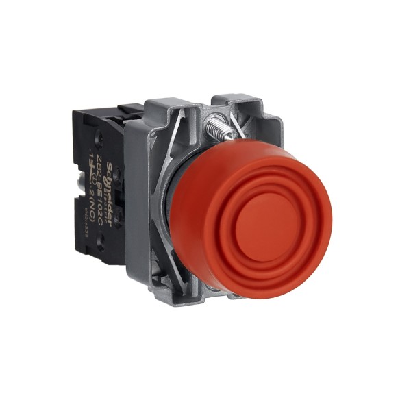 Кнопка, Easy Harmony XB2, металлическая, красная, пружинный возврат, 1NC (XB2BP42C)