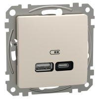 USB розетка, Sedna Design & Elements, тип A+C, 3 A, 21 Вт, бежевий (SDD112405)