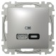USB розетка, Sedna Design & Elements, тип A+C, 3A, 21 Вт, алюминий (SDD113405)