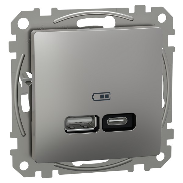 USB розетка, Sedna Design & Elements, тип A+C, 3A, 21 Вт, алюминий (SDD113405)