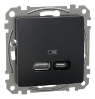 USB розетка, Sedna Design & Elements, тип A+C, 3 A, 21 Вт, чорний (SDD114405)