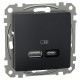 USB розетка, Sedna Design & Elements, тип A+C, 3 A, 21 Вт, чорний (SDD114405)
