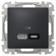 USB розетка, Sedna Design & Elements, тип A+C, 3 A, 21 Вт, чорний (SDD114405)