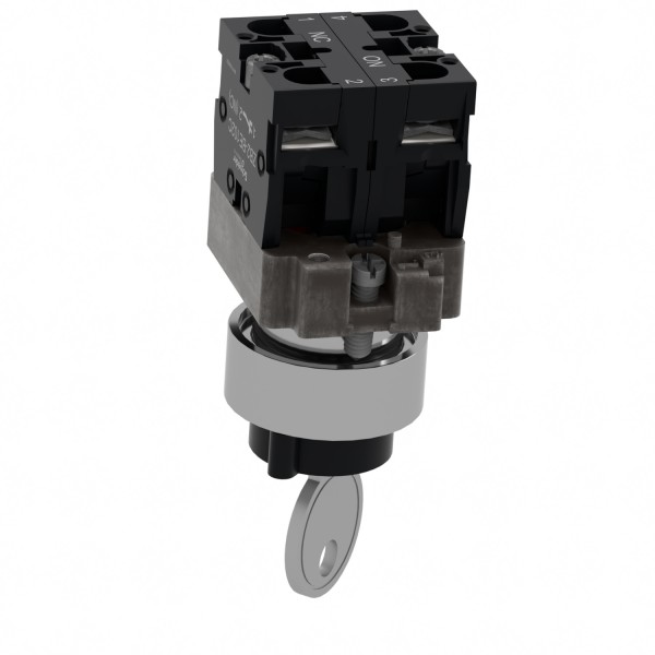 Ключевой переключатель, Easy Harmony XB2, металл, черный, 22 мм, 2 положения, с фиксацией, 2 стороны выдвижные, 1NO+1NC (XB2BG45C)