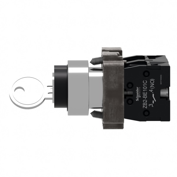 Ключевой переключатель, Easy Harmony XB2, металл, черный, 22 мм, 2 положения, с фиксацией, 2 стороны выдвижные, 1NO+1NC (XB2BG45C)