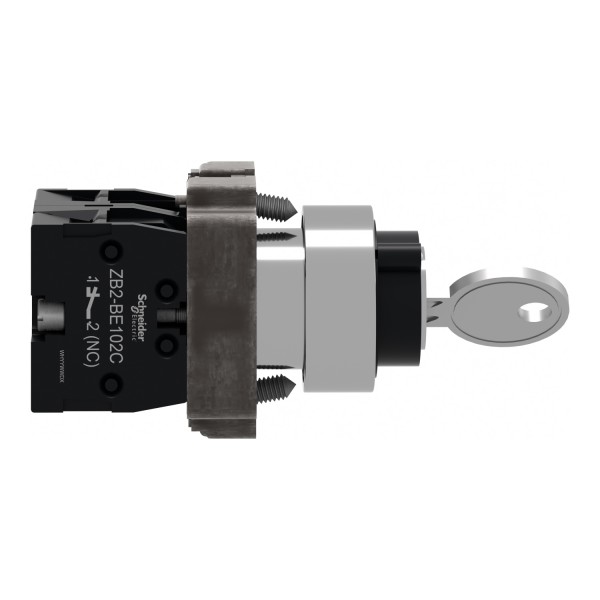 Ключевой переключатель, Easy Harmony XB2, металл, черный, 22 мм, 2 положения, с фиксацией, 2 стороны выдвижные, 1NO+1NC (XB2BG45C)