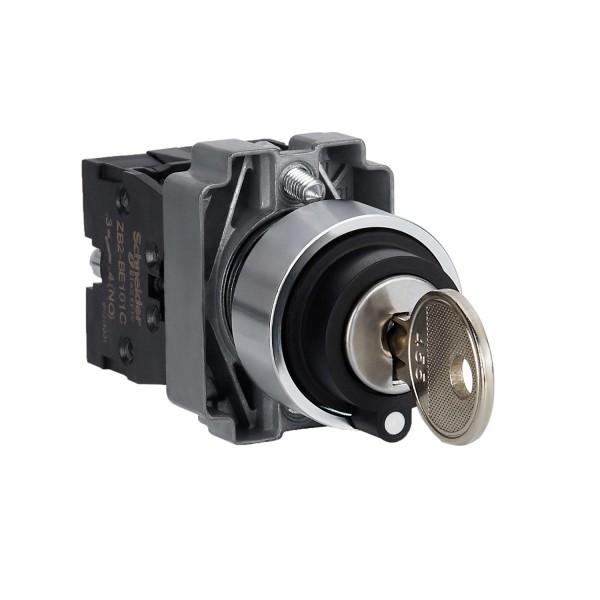 Ключевой переключатель, Easy Harmony XB2, металл, черный, 22 мм, 2 положения, с фиксацией, 2 стороны выдвижные, 1NO+1NC (XB2BG45C)