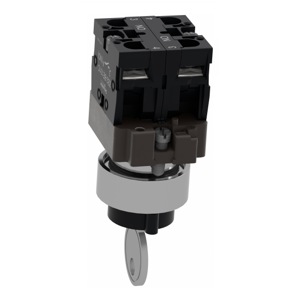 Ключовий перемикач, Easy Harmony XB2, метал, чорний, 22мм, 3 положення, залишається на місці, висувається на 3 сторони, 2NO (XB2BG03C)