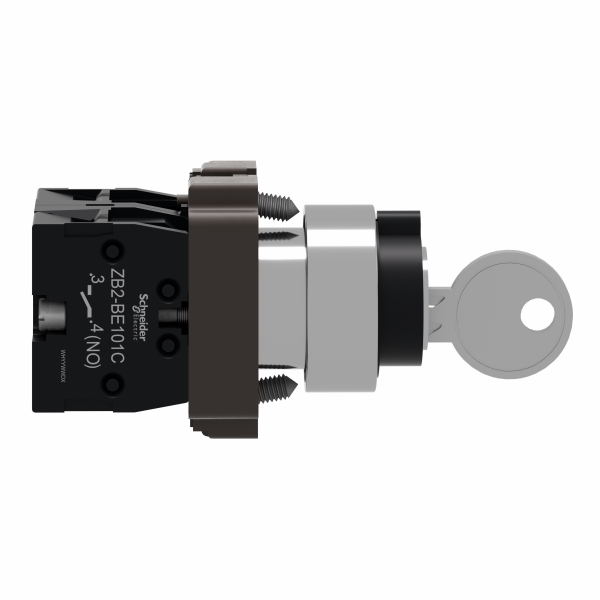 Ключовий перемикач, Easy Harmony XB2, метал, чорний, 22 мм, 3 положення, з фіксацією, середина висувна, 2NO (XB2BG33C)