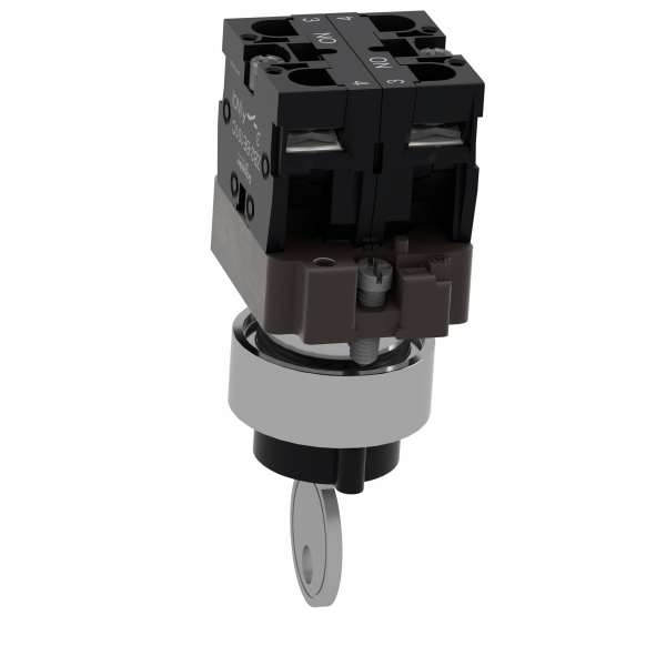 Ключовий перемикач, Easy Harmony XB2, метал, чорний, 22 мм, 3 положення, з фіксацією, 2 сторони висувні, 2NO (XB2BG53C)