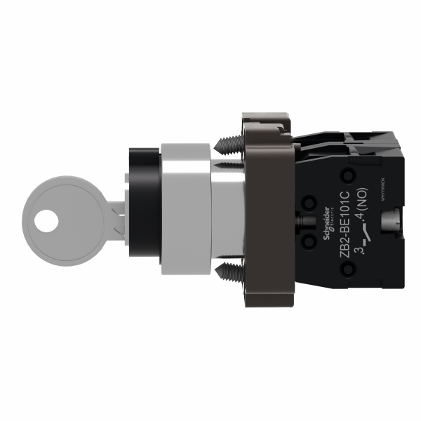 Ключовий перемикач, Easy Harmony XB2, метал, чорний, 22 мм, 3 положення, з фіксацією, 2 сторони висувні, 2NO (XB2BG53C)