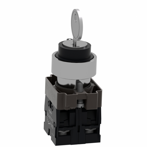 Ключовий перемикач, Easy Harmony XB2, метал, чорний, 22 мм, 3 положення, з фіксацією, 2 сторони висувні, 2NO (XB2BG53C)