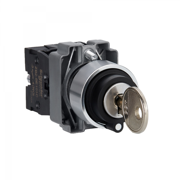 Ключовий перемикач, Easy Harmony XB2, метал, чорний, 22 мм, 3 положення, з фіксацією, 2 сторони висувні, 2NO (XB2BG53C)