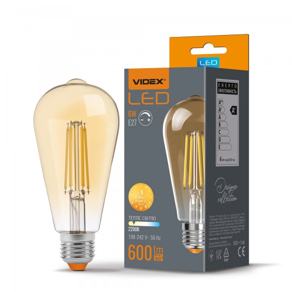 LED лампа VIDEX Filament ST64FAD 6W E27 2200K дімерна бронза (VL-ST64FAD-06272)