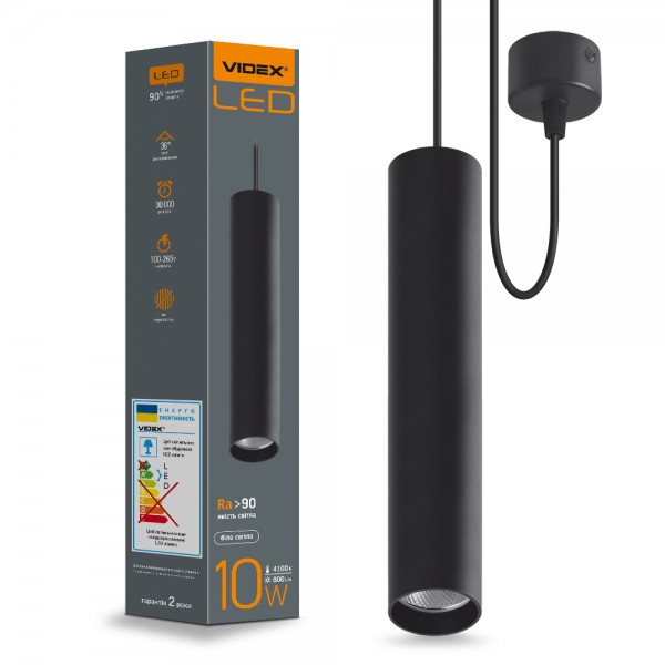 LED светильник подвесной накладной VIDEX 10W 4100K черный (VL-SP-10034B) 26483